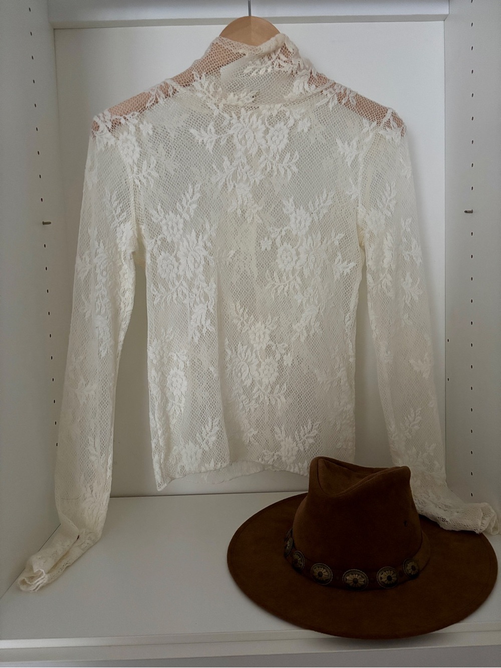 Free People Ivory Floral Lace Mock Neck Long-Sleeve Top